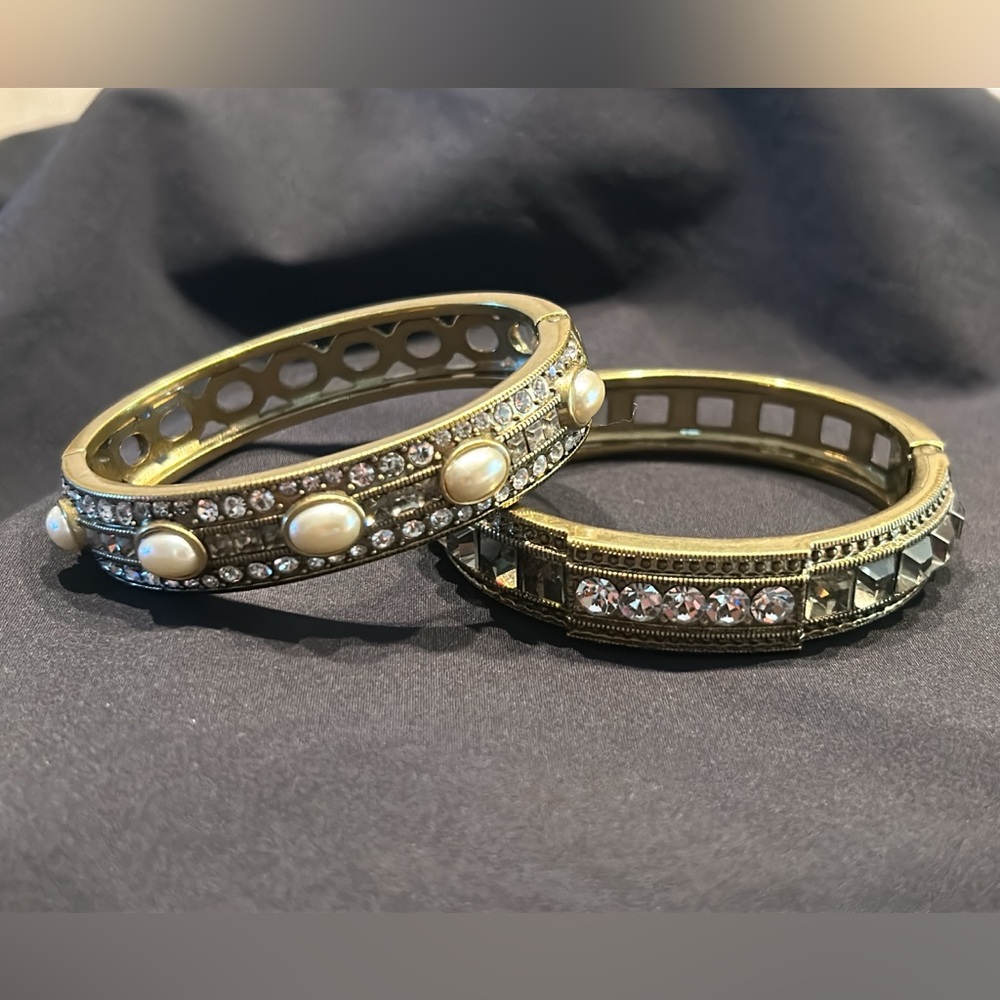 Heidi Daus Gold Bracelet Set (2) with Swarovski Crystals and Pearl Details